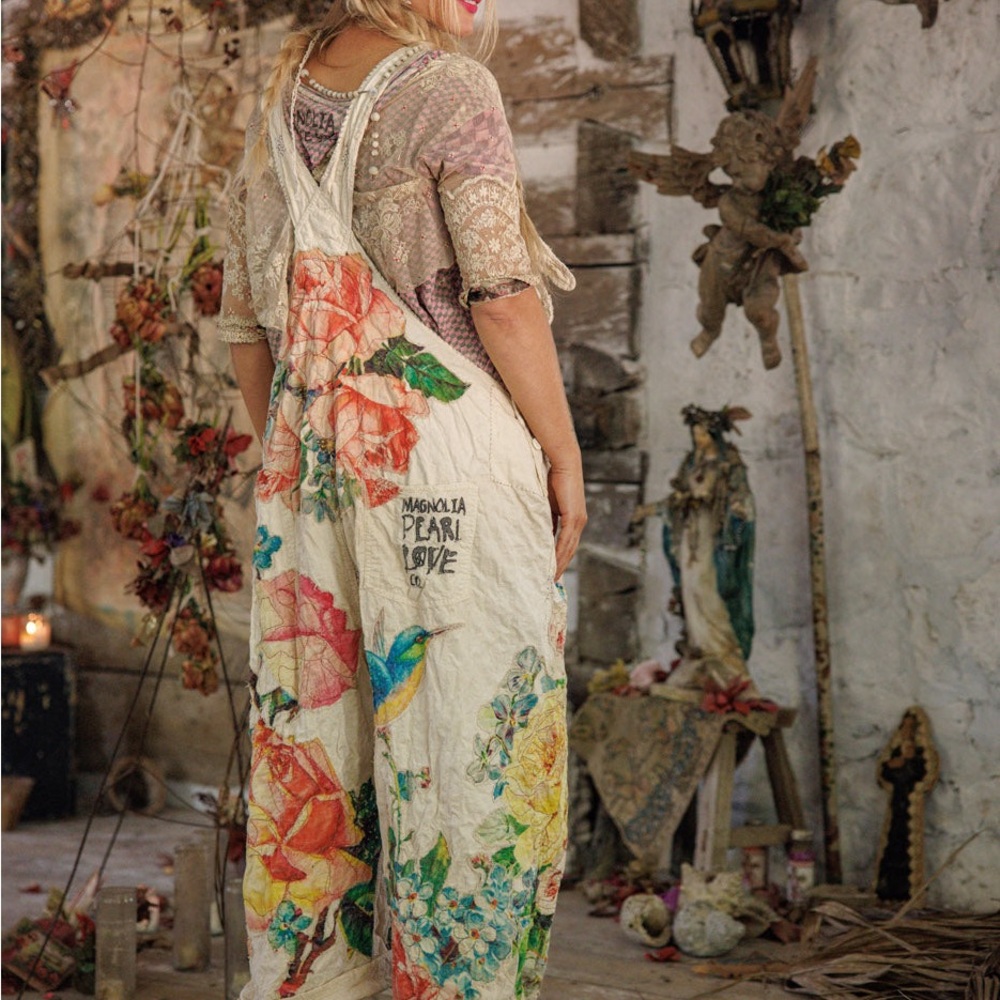 Magnolia Pearl Birdie Benjamin Overalls NWT ONE SIZE SOLD OUT $625 Appliqué - Picture 4 of 6